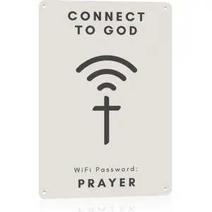 8x12 in Aluminium Religious Metal Sign - Funny "Connect To God" WiFi Password Prayer Plaque for Home Decor