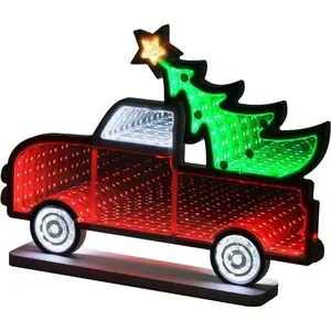 MEETYAMOR Christmas Decorations Indoor, Christmas Tree Truck Infinity Mirror Tunnel Light, 3D Endless Extension LED Night Lamp, USB Powered Colorful Table Centerpiece for Living Room Home Decor