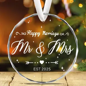 Happy Marriage Mr and Mrs 2025, Bridal Wedding Decorations, Engaged Glass Ornament, Engagement Christmas Ornament, Newly Engaged Couples Gifts, Romantic Couple Gifts, Wedding Home Ornament, Anniversary Wedding Gifts