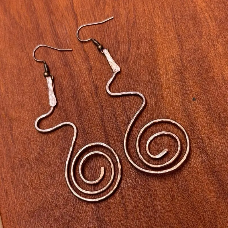 Handmade Copper Earrings Boho Style | Spiral Earrings
