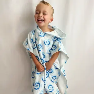 Blue Tie-dye hooded towel for beach, bath and pool. Soft Microfiber for extra comfort and quick dry. Blue poncho towel