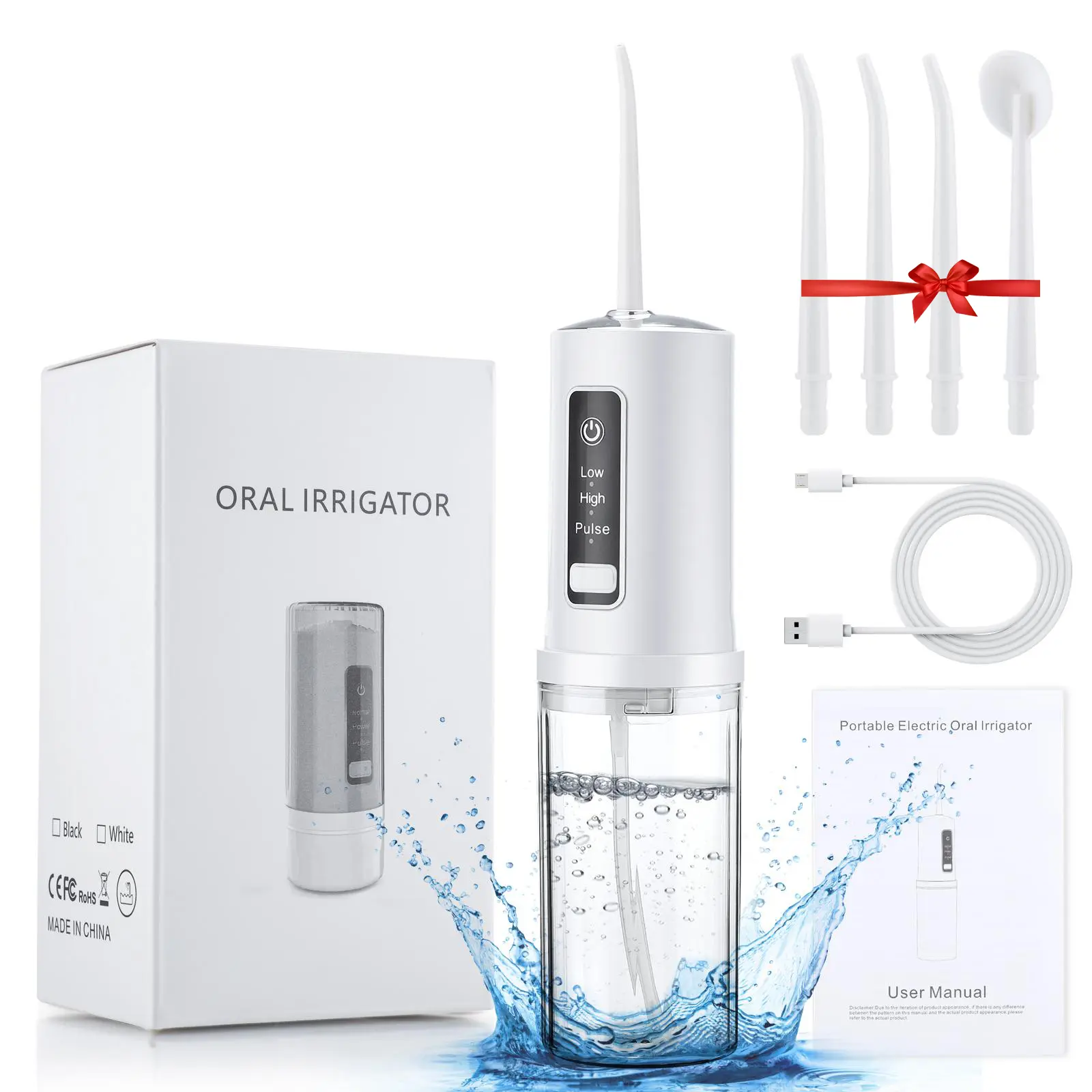 Foldable Oral Irrigator, Cordless Water Flosser with 4-nozzle 230ML Water Tank Travel Oral Irrigator, Ideal Teech Cleaning Device, Portable Oral Irrigator, Rechargeable Oral Irrigator, Water Dental Flosser, Waterflosser For Teeth