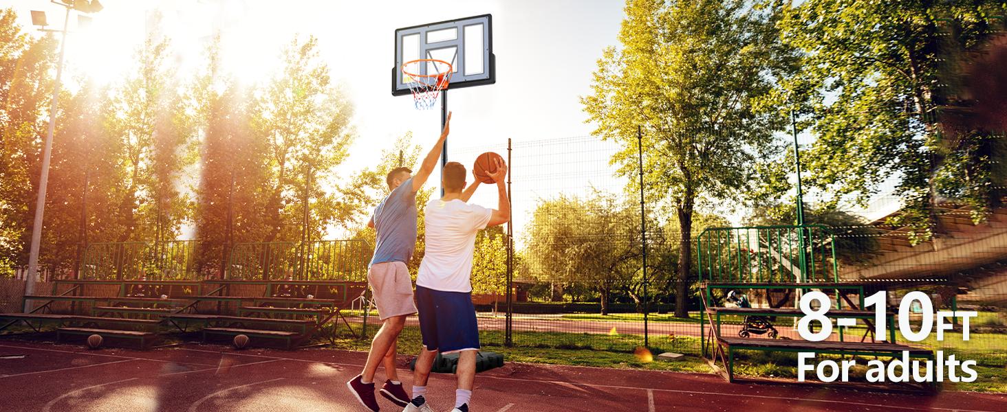 10FT Adjustable Height Portable Basketball Hoop Outdoor for Adult, 44 Inch Shatterproof Backboard w/Shock Absorbent Rim, Fillable Base, 2 Wheels for Swimming Pool/Indoor