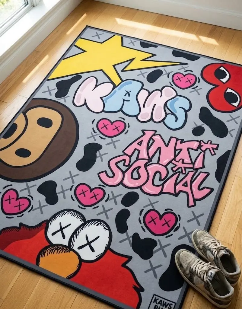 Colorful Street Art DOORMAT, Kaws Inspired Carpets, Luxury Hypebeast Decor