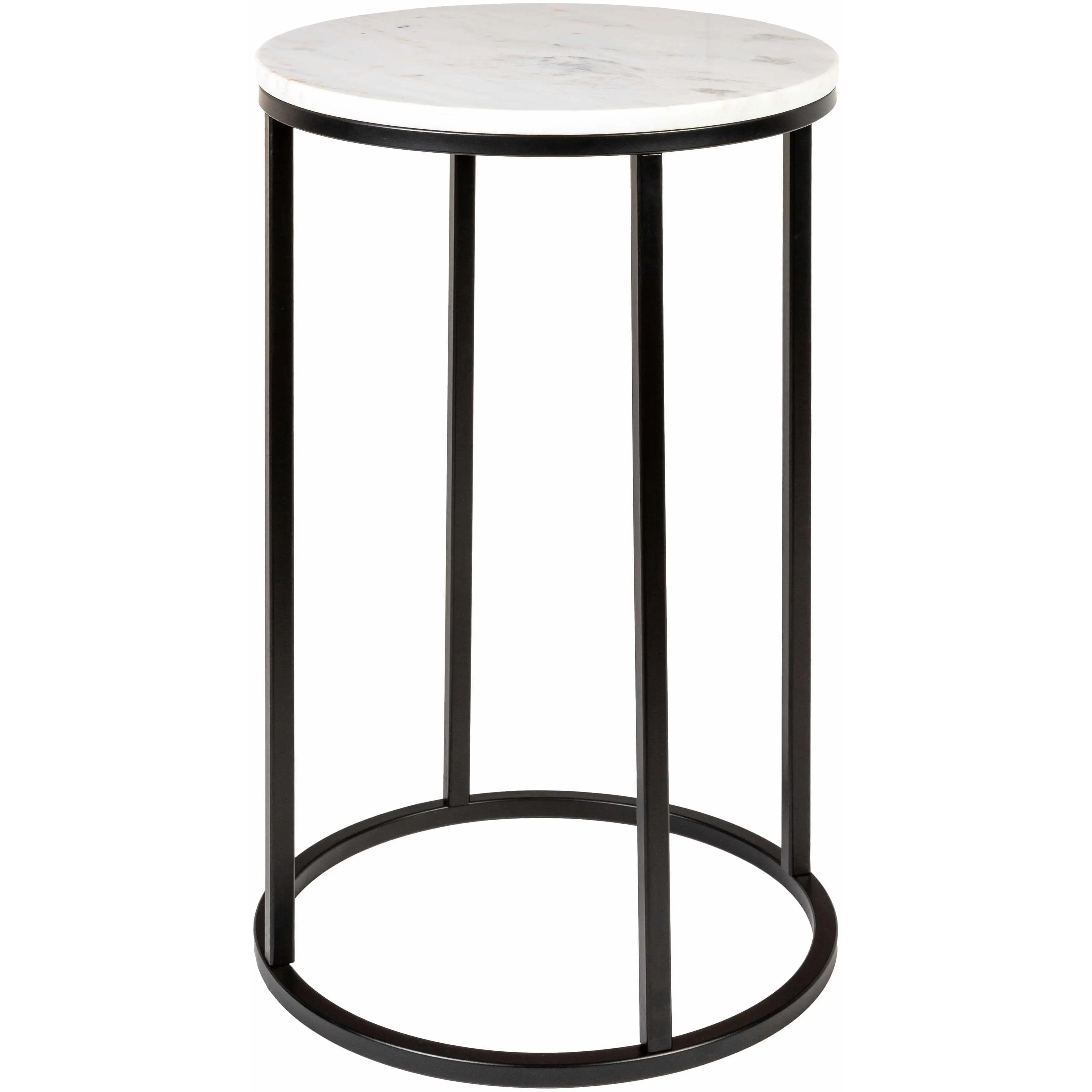Hand-Crafted Marble-Top Modern Side Table, Iris White Stone Surface with Black Metal Frame, Stylish Pick for Indoor Living Spaces