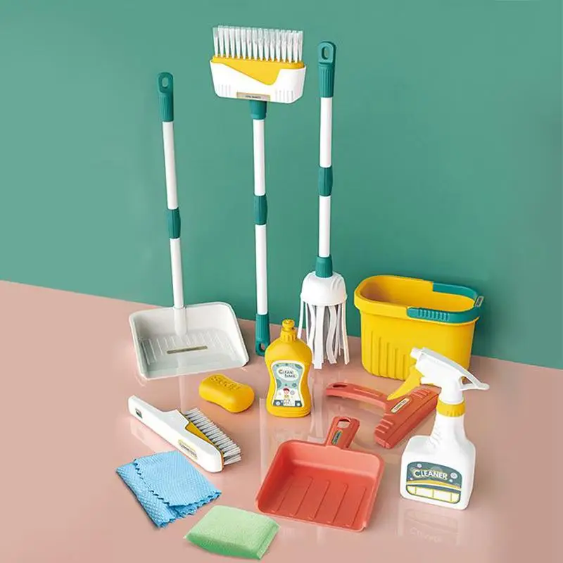 Kids Pretend Play Cleaning Tool Toy, 12pcs/set Simulation Cleaning Kit, Simulation Cleaning Tool Toys for Birthday Gift, Montessori Toys