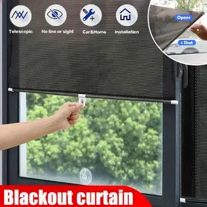 1pc Universal Roller Blinds Suction Cup Sunshade Nail-free Blackout Curtain Car Bedroom Kitchen Office Window Sun-shading Easy Install Curtain Sun Shade Cover