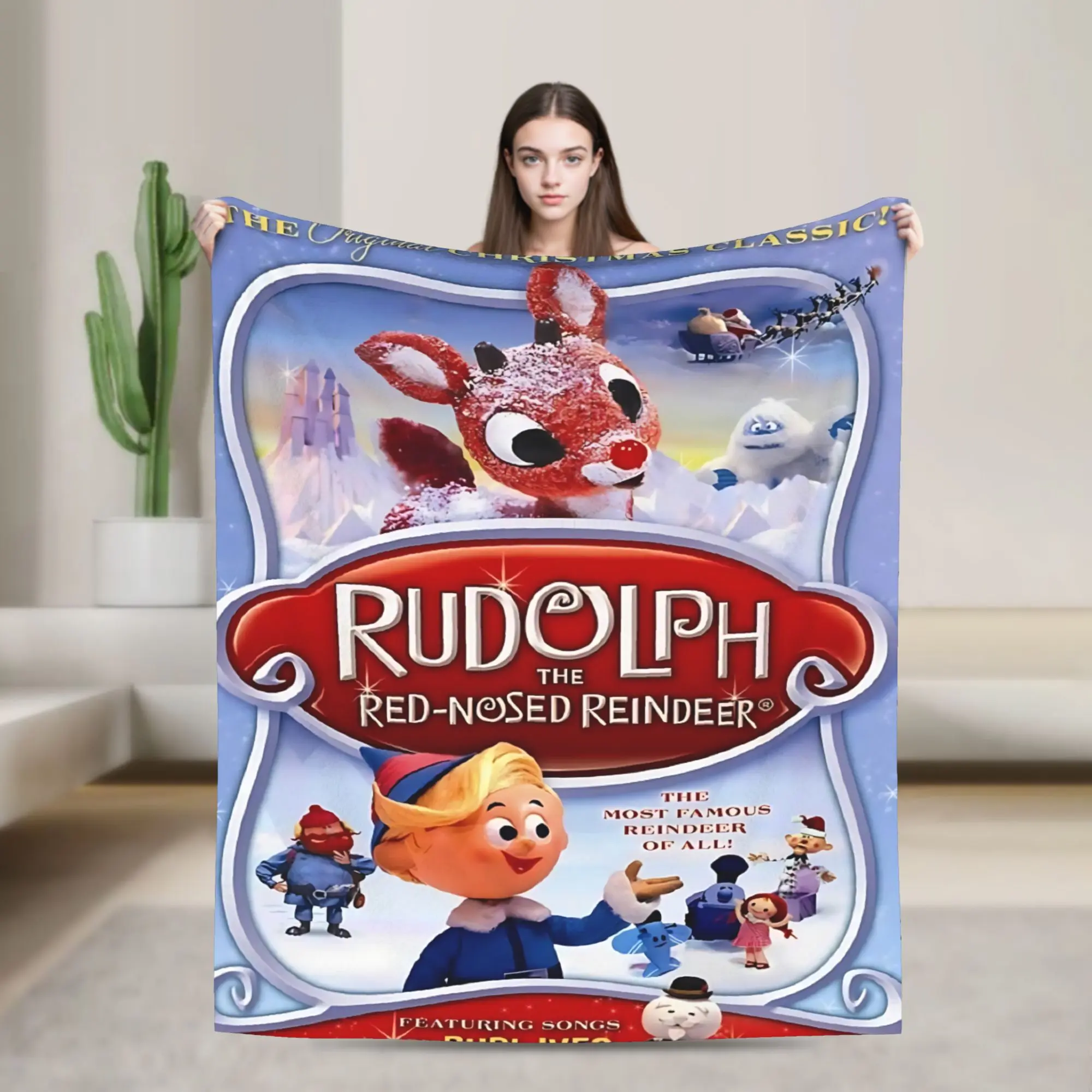 Rudolph The Red-Nosed Reindeer poster design a plush all-season comfortable blanket, suitable for beds, sofas, sofa luxury home decorations, bed covers, modern design, plush texture, fan products, TV series enthusiasts