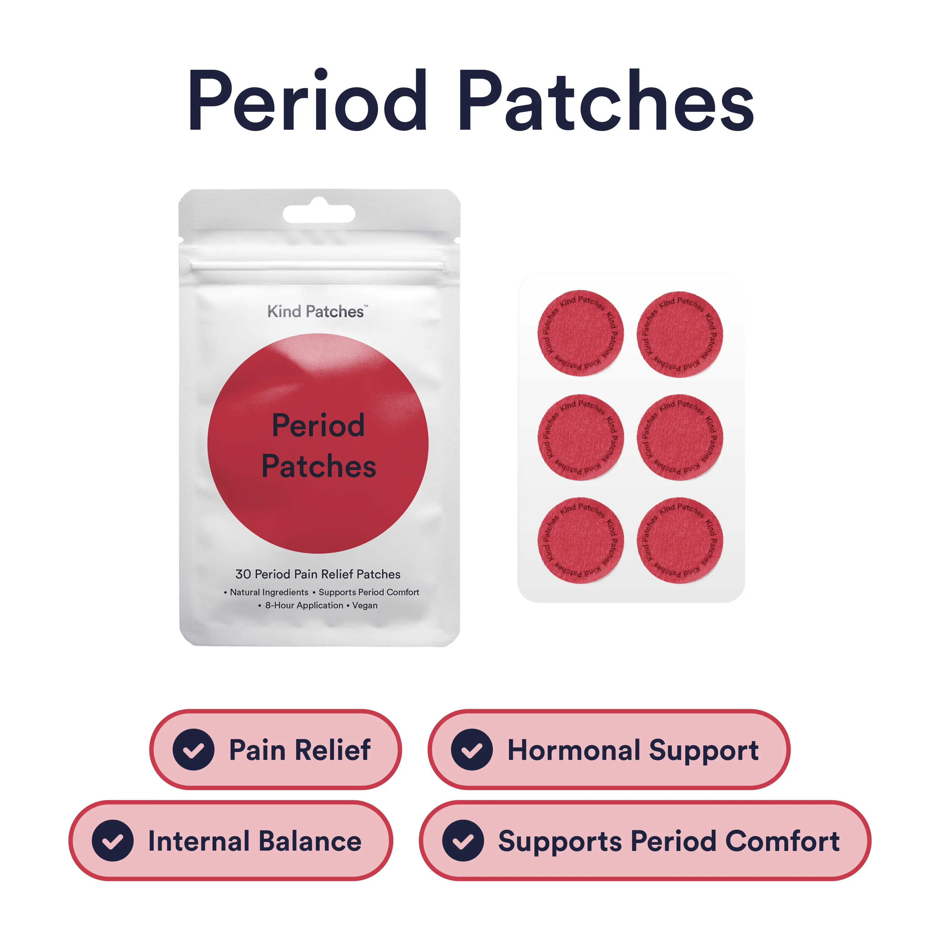 Kind Patches | Period Patches | 30 Period Relief Patches: natural ingredients, support period comfort , 8-hour application