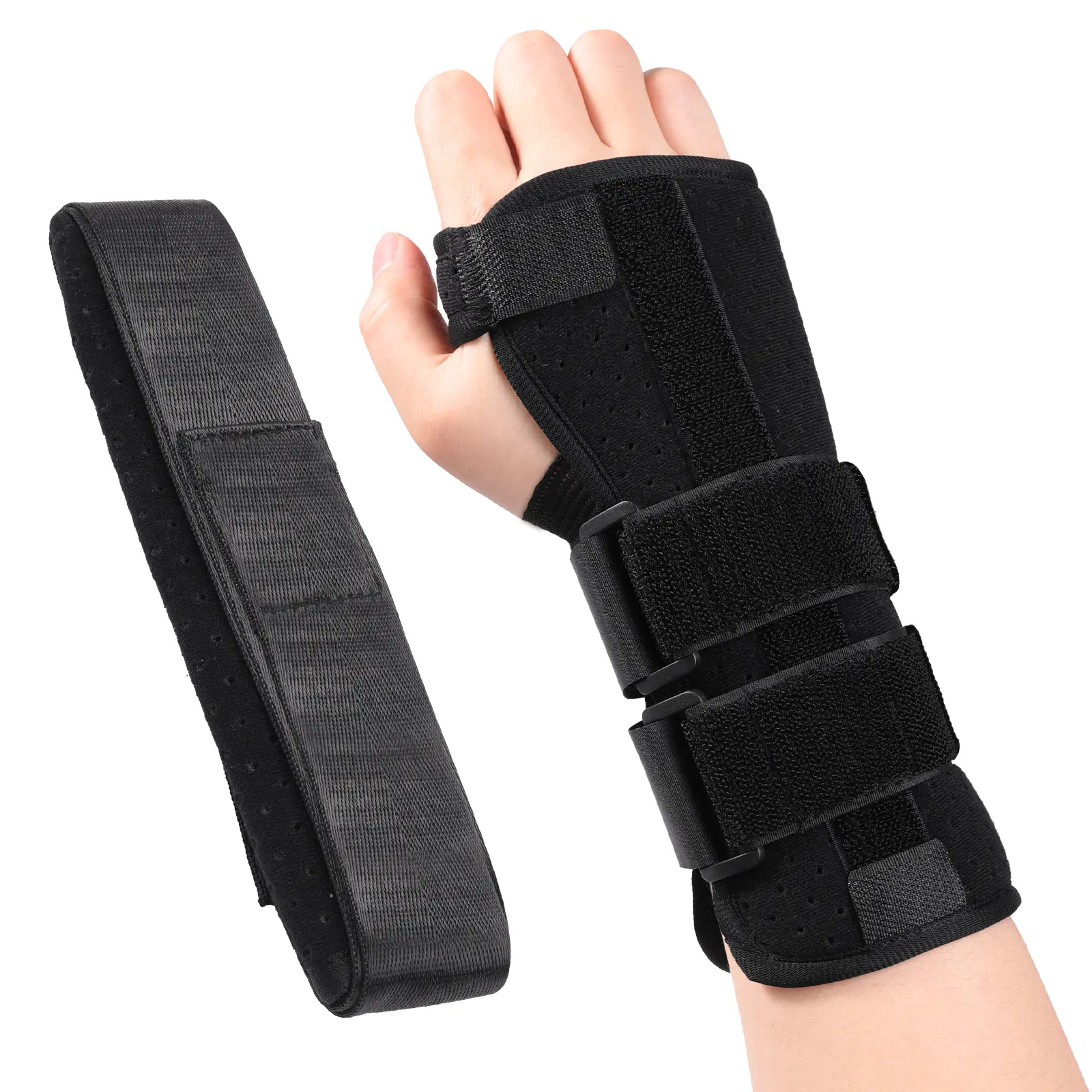Wrist Brace with Sling, Adjustable Wrist Splint with Removable Aluminum & Plastic Support Splints, Breathable Perforated Fabric, Dual Support Options for Adults, Daily Wrist Protection