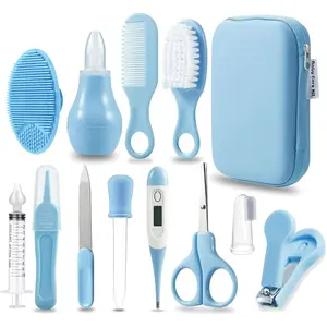 Baby Healthcare & Grooming Safety Kit - Comb, Brush, Finger Toothbrush, Nail Clippers, Scissors, Nasal Aspirator - Nursery Care Baby Items for Newborn Stuff (Blue), Newborn Baby Stuff