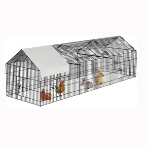Metal Chicken Coop, Outdoor Enclosure with Sun Protection Roof and Doors, Large Chicken Enclosure with Latch, Weatherproof Outdoor Enclosure for Chickens, Rabbits, Ducks