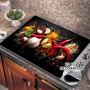 2D flat decorative spicy, colorful, and fragrant stove protection mat - designed for gas/electric stoves, washing machines, stoves - decorative stove mats, bright kitchen accessories, home holiday decorations, oven mats, absorbent mats, coffee mats