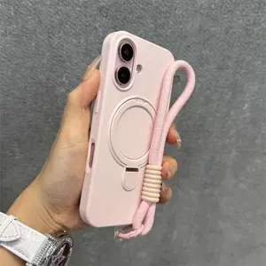Liquid Silicone Magnetic Smartphone Phone Case Protector with Stand & Lanyard, Shockproof Full Coverage Protection for iPhone 17/16/15/14/13/12/11 Pro Max, Holiday Gift