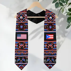 Puerto Rican Graduation Stole Class of 2026 with Puerto Rico American Flag V Shape National Country Graduation Sash