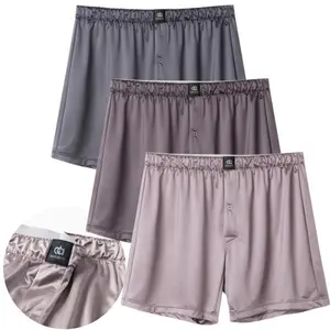 Men’s Cooling Luxury Satin Boxers – Breathable Stretch Boxer Shorts, Loose Silk-Feel Underwear 3 Pack Elastic