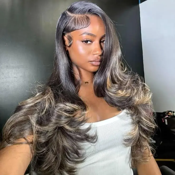 210% Density 13x6 Ombre Black to Balayage Highlights Lace Front Human Hair Wig Loose Body Wave Black to Ash Blonde Highlight Tone Wig Custom Hd Lace Wig Pre Plucked for Any Occasions