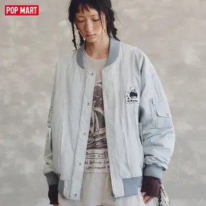 POP MART Hirono Living Wild - Freedom Island MA1 Patchwork Cotton Jacket Grey-white