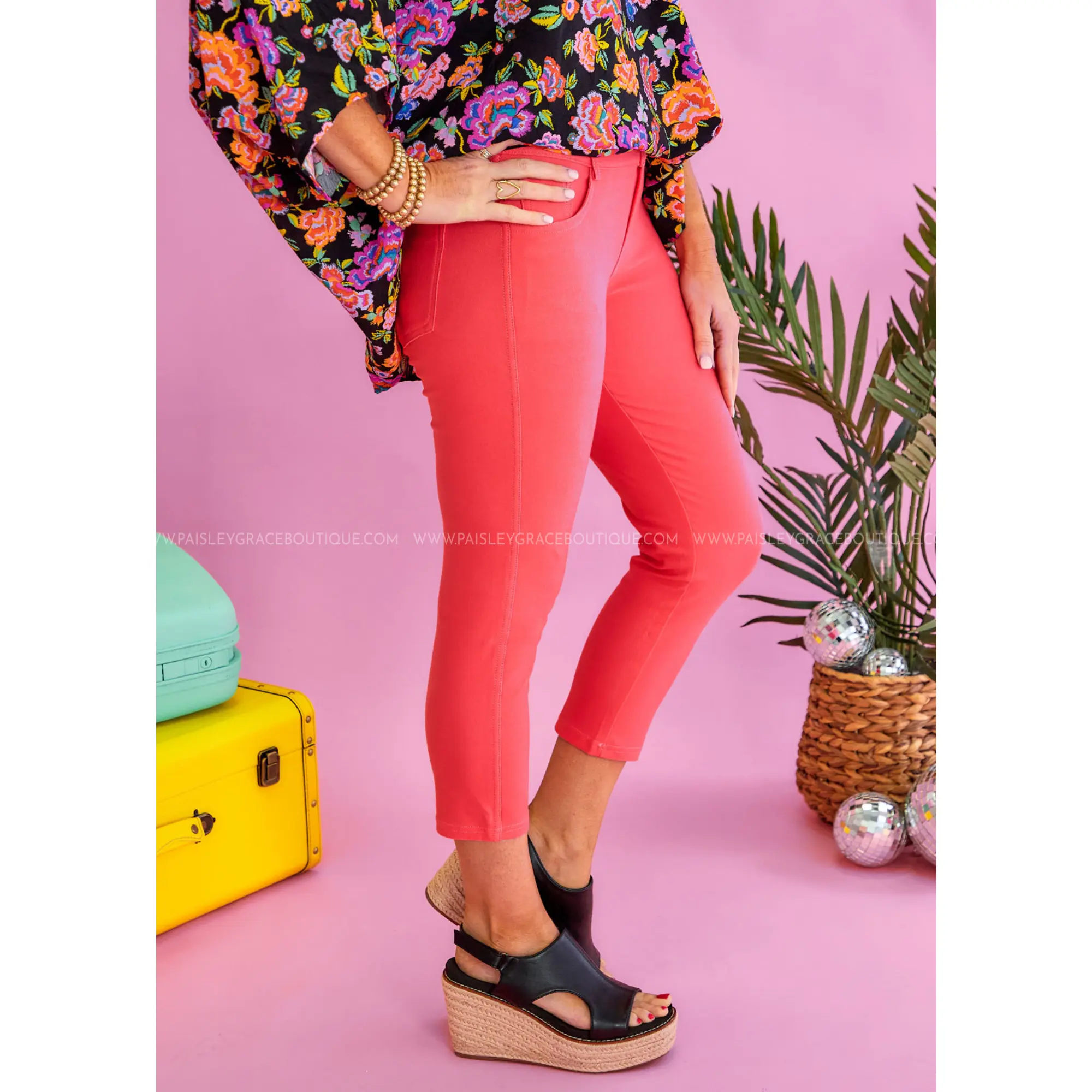 Nora Stretch Capri Jeggings - Coral - FINAL SALE