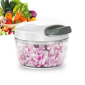 Manual Food Processor Vegetable Chopper 2.3 Cup Small Mini Hand Pull String Onion Chopper Garlic Mincer Cutter with 3 Stainless Steel Blades Fruit Kitchen Utensils