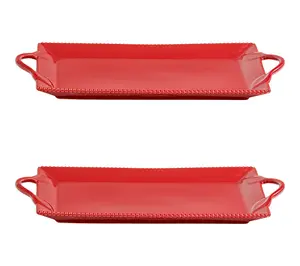 10 Strawberry Street Set of 2 Beaded Leaf Handle Serving Tray