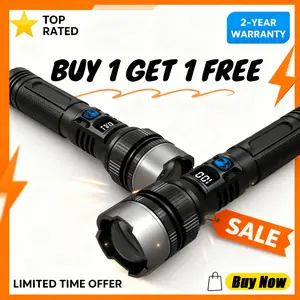 2pcs (Buy 1 Get 1 Free) 2-in-1 Top Rated Power Bank - Digital Power Display Rechargeable Zoomable Strong Beam - Hot Deal Trending Duo for Outdoor Enthusiasts Night Outings Emergency Prep Road Trips High Performance Flashlight High Lumens Flashlight