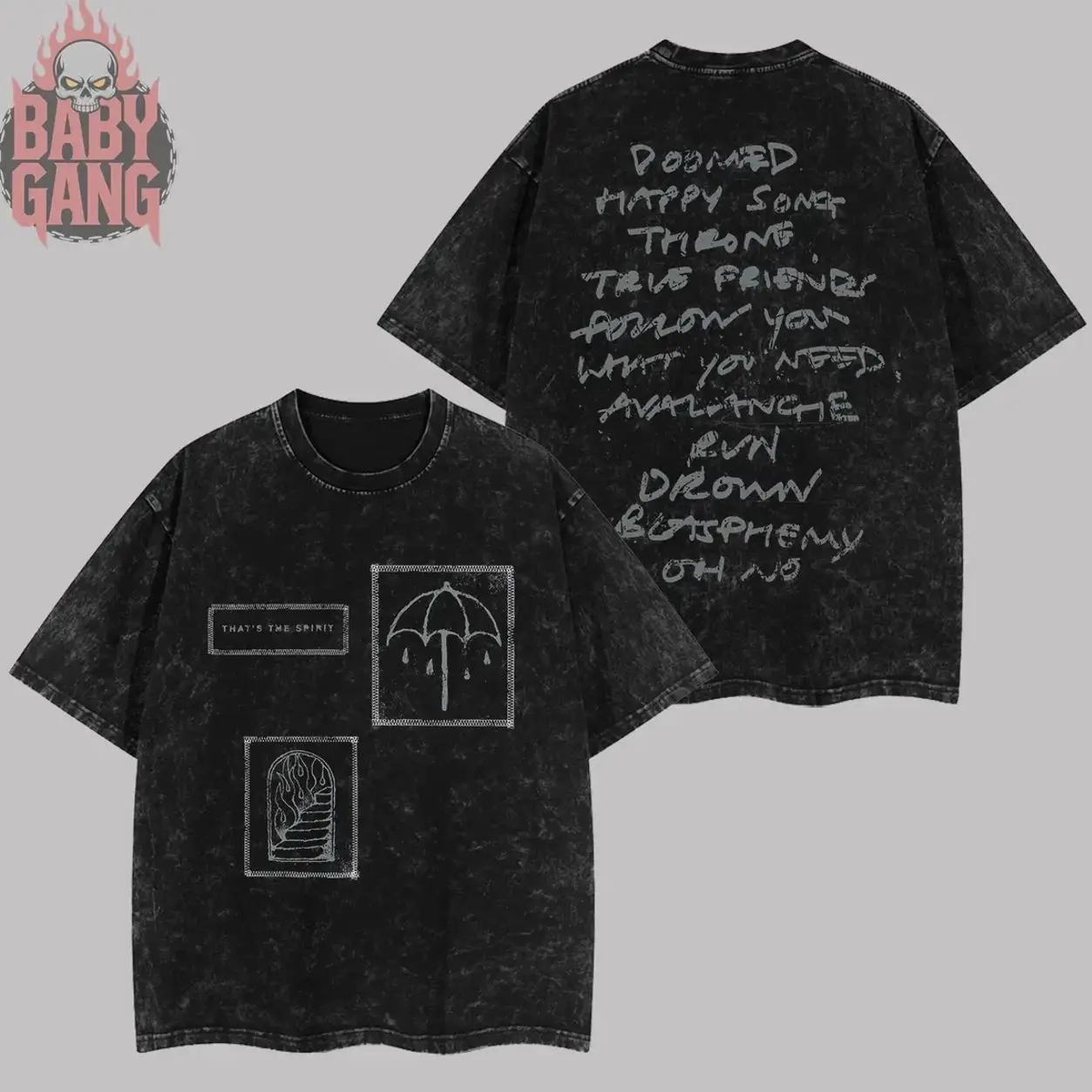 [Baby Gang] Bring Me The Horizon - That's the Spirit V3 Heavy Metal Washed Tee Bring Me The Horizon Tour 2026 Alternative Rock Unisex Oversize Rock Band Cotton Gift For Rock Music Lovers Vintage 90s Graphic T-Shirt Graphic Streetwear IHN