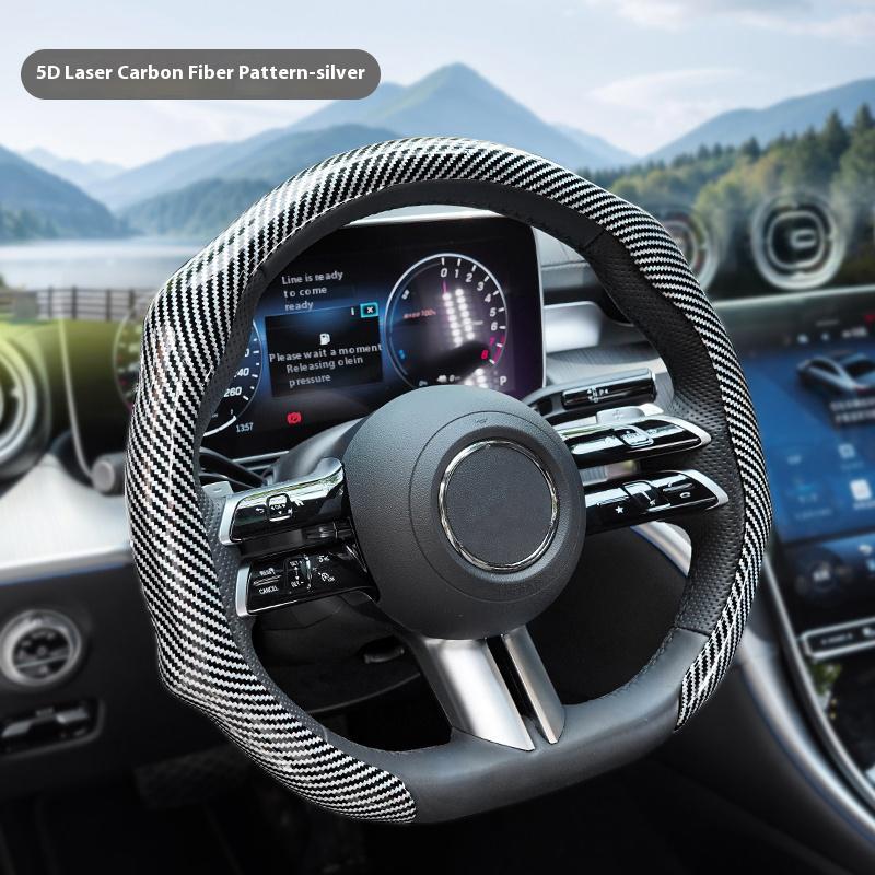 Fashionable, modern and sporty style, ultra-thin design, suitable for all seasons, 2026 new model carbon fiber steering wheel cover with sensitive response, anti-slip and breathable features.