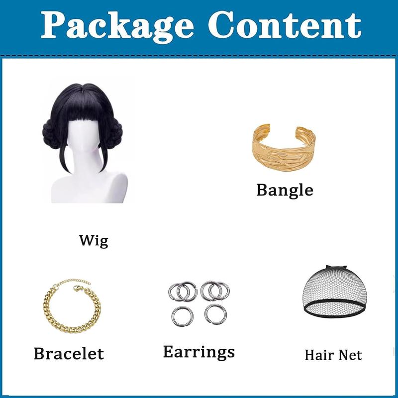 Zoey Cosplay Wig Black Buns Hair Heat-resistant Fiber Hair + Wig Cap for Women costume