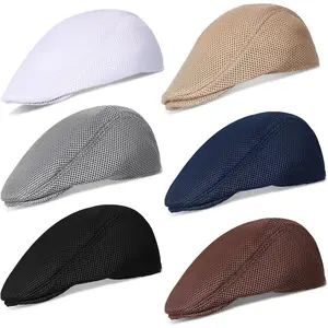 6PCS Breathable Mesh Flat Cap Men's Women's Summer Newsboy Cap, Taxi Driver Flat Top