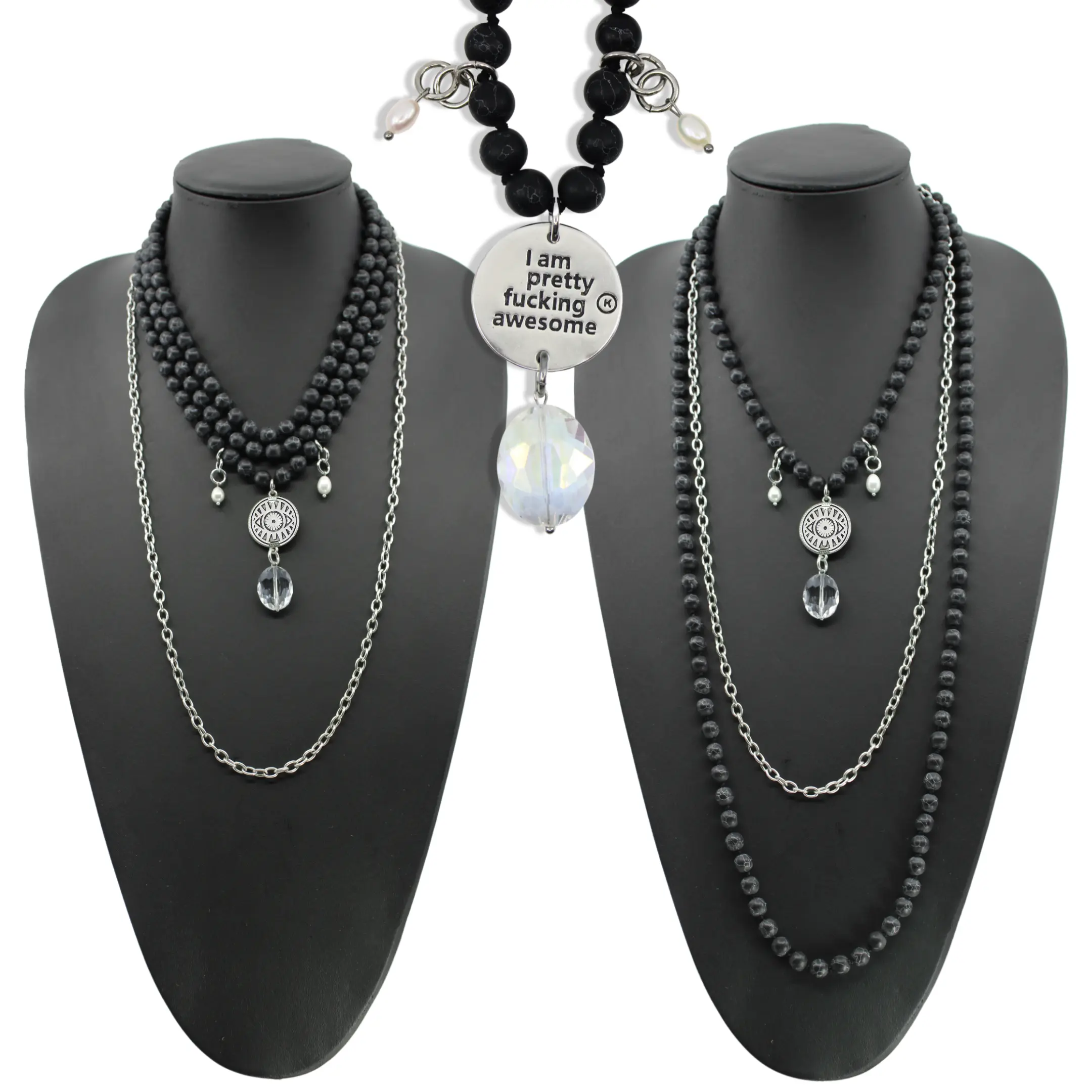 I am Pretty F*cking Awesome Black Howlite Long Chain Fusion Necklace
