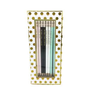 Mary Square Motivational Pencil Set - 8 Colorful Look Pencils, Pep Talk Boxed Writing Tools with Inspiring Phrases, Office Stationery Writing Tool, Eight Pencils