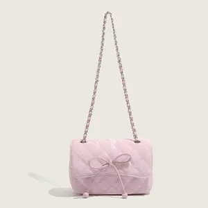 Pink Bowknot Elegant Handbags, Mini Small Purse Bag, Summer Lady Chain Pastel Big Capacity Crossboday Bag Versatile Gift for Woman Mother