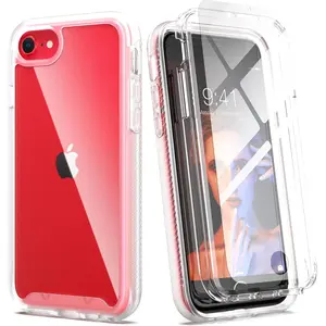 for  SE 2020 Case,for  8 & 7 & SE 2022 Case(SE 3nd Gen),Full- Sturdy Shockproof Slim Fit Clear Cover with Screen Protector Heavy Duty Shock Resistant Hybrid Cover,Clear