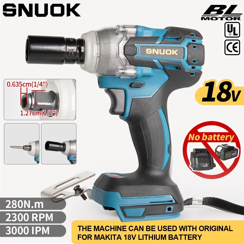 SNUOK Bare Metal Batteryless Charger 280N.m Brushless Electric Wrench, Brushless Impact Wrench, Cordless Power Tool, Large Torque 1/2'' Dual Function Cordless Electric Drill, Pure Copper Core Motor, for Car Motorcycle Repair, Home Improvement