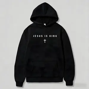 Jesus Is King Cross Faith Hoodie – Black Pullover with Inspirational Cross Graphic, Trendy Casual Streetwear Sweatshirt for Spiritual Style
