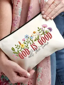 1 Inspirational Christian Makeup Bag | “God is Good” Religious Makeup Pouch with Floral Bible Verse Print | Zipper Portable Multi-Functional Travel Storage Bag | Multiple Colors | Suitable for Daily/Travel/Campus Use