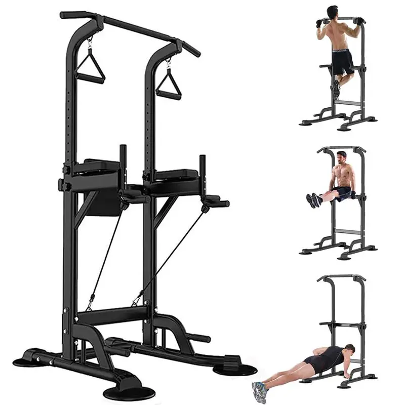 Power Tower Dip Station, Solid Steel Muscle Exercise Equipment for Home Gyms, Multifunctional Pull Up Bar with Comfortable Grip, Adjustable Height & Padded Backrest, 450 lbs Capacity, Home Gym Setups, Garage, Sturdy, Pull Ups
