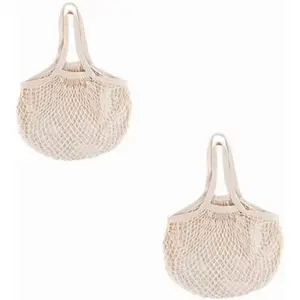 2 Pack Reusable Produce Bags| Mesh Net Washable Long Cotton String Handles for Fruits & Vegetables - Eco-Friendly Breathable Grocery Storage Solution