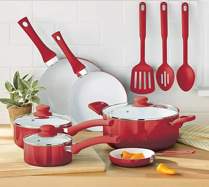 Tramontina 9-Piece Non-stick Cookware Set, Red