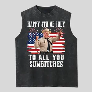 Funny Happy 4th of July to All You Sumbtches Washed Tank Top, Independence Day Shirt, Gym Essential, Vintage Casual Crewneck Short Sleeves Menswear T-shirt Classic Cotton Fabric Streetwear
