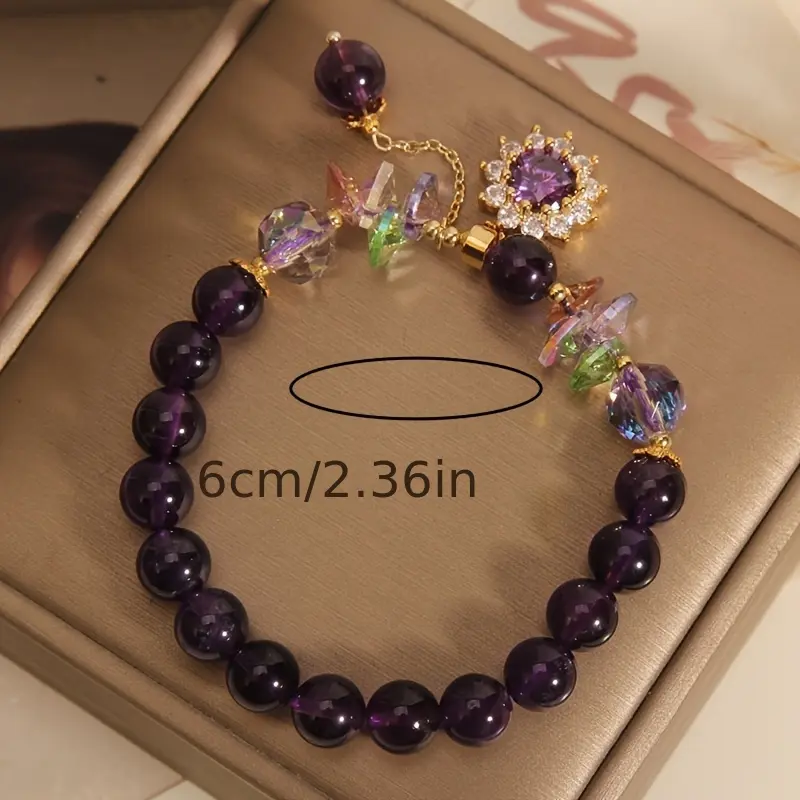 Women's Elegant Purple Crystal Beads Bangle - 7.6cm in Diameter, Mixed Color Beads, Sparkling Pendant, No Plating Finish, Daily Wear Costume Jewelry Accessory, Gem Theme, Sparkly Charm, Bracelet, Female, Beaded