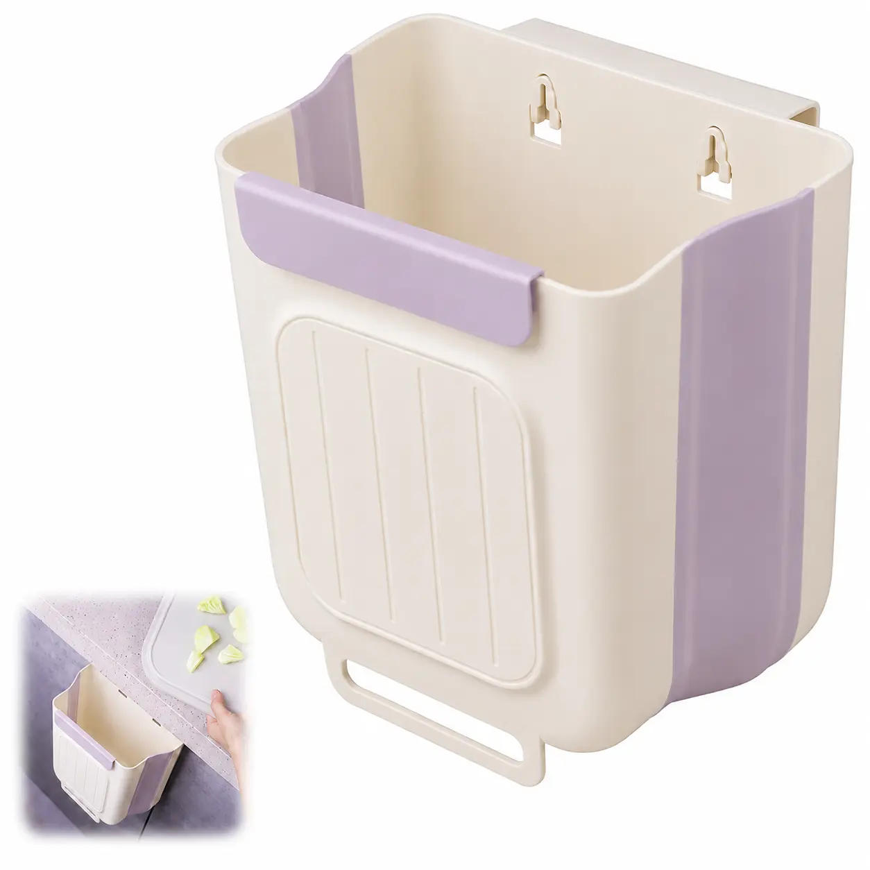Smooth Under-Kitchen-Cabinet Trash Bin, Punch-Free Hanging Foldable Wall-Mount Home Supply for Food Residue Collection, Collapsible Storage Accessory, Water Proof