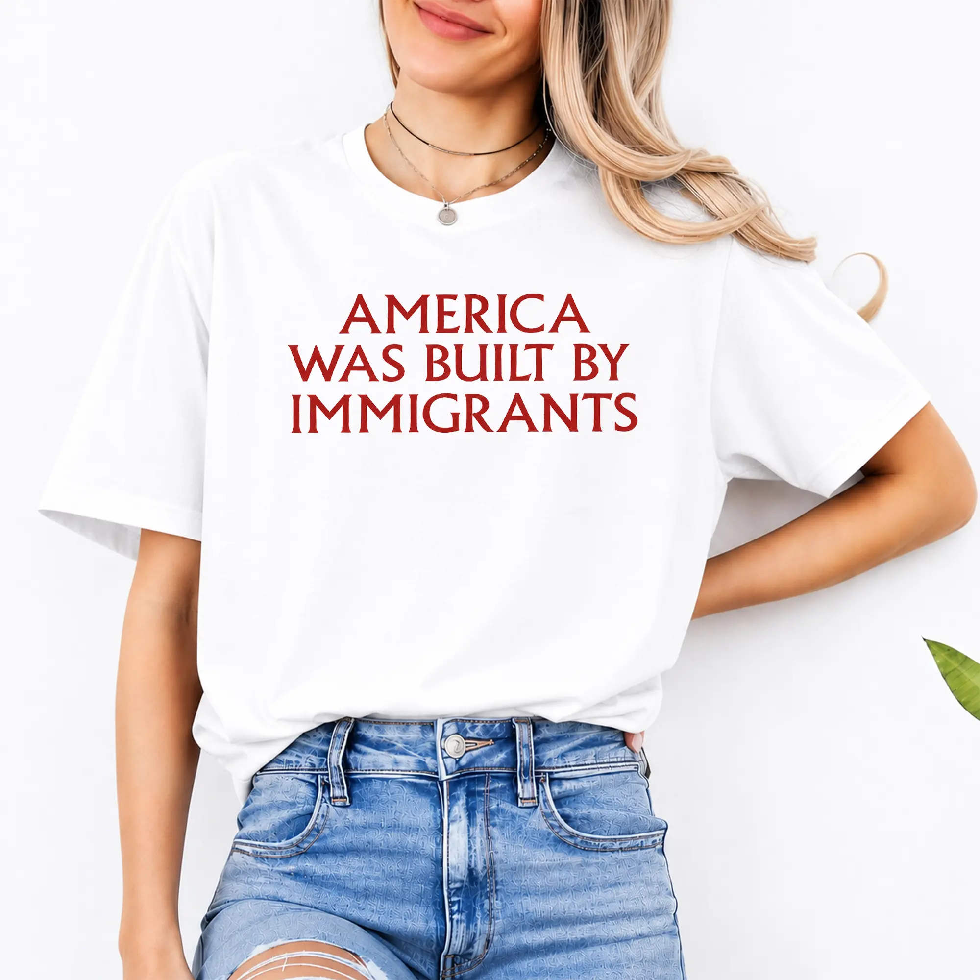 Immigrant Heritage Shirt, America Built By Immigrants Graphic Tee, Equality Support Statement Shirt, Minimal Red Text Outfit, Made in USA, 100% Cotton