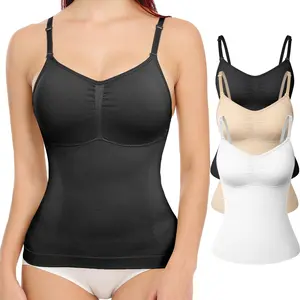 Compression Tank Tops for Women, High Shaping Scoop & V-Neck Cami, Shapewear Tummy Control Camisole With Built in Bra,  Womenswear