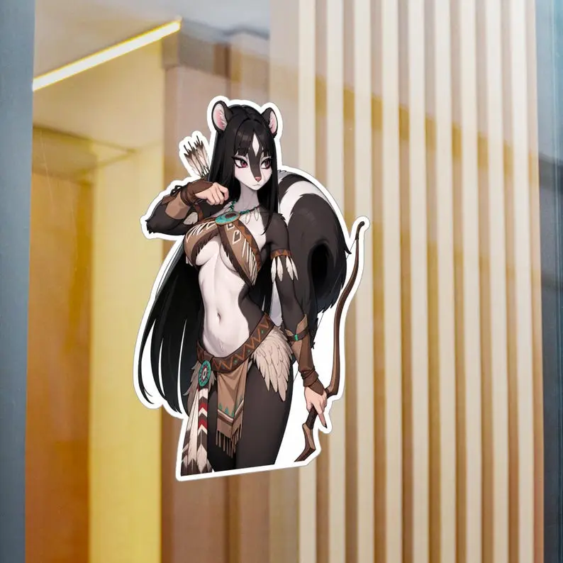 Native Skunk Vinyl Sticker, Archer Furry Girl, Aurora Kawaii Vinyl Sticker for Waterproof Sticker for Water Bottle, Laptop, Fan Gift