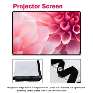 60-150 inches with hooks and ropes, Projection screen, perfect for home theater, indoor/outdoor camping, easy to install, designed specifically for wall mounting, foldable for easy storage