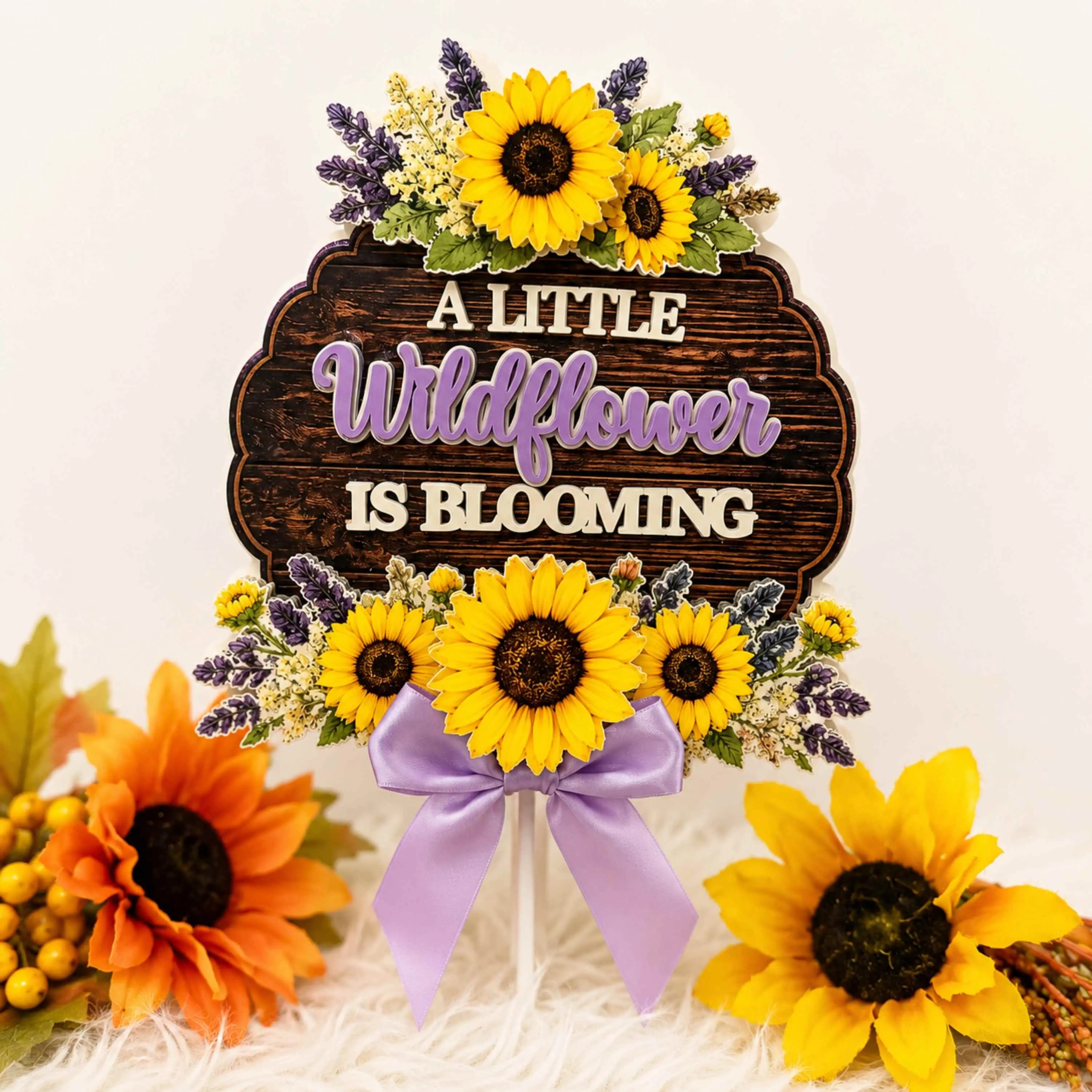 Wildflower Cake Topper and Cupcake Topper Set – Sunflower Baby Shower Decor