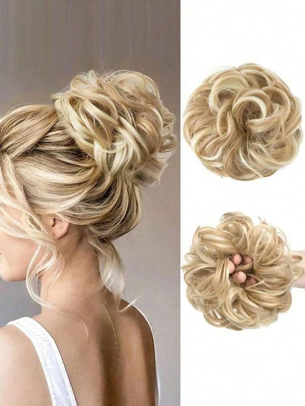 Black Messy Bun Hair Piece Wavy Curly Scrunchies Synthetic Chignon Ponytail Hair Extensions Thick Updo Hairpieces For Women 8inch