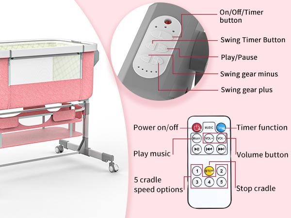 Rocking Bassinet for Baby, Electric Baby Bassinet Automatic 5 Rocking Motion Bassinet Bedside Sleeper for Newborn,  Auto Rolling Baby Cradle 6 Height Adjustable with 4 Lullabies